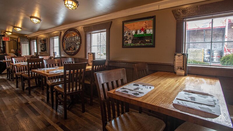 Dining room with set tables